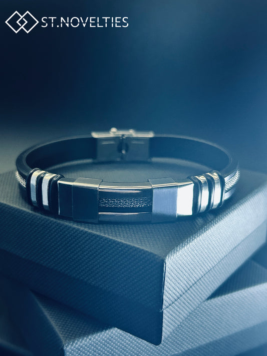 Silicone Chain Stainless Steel Bracelet For Men - Silver