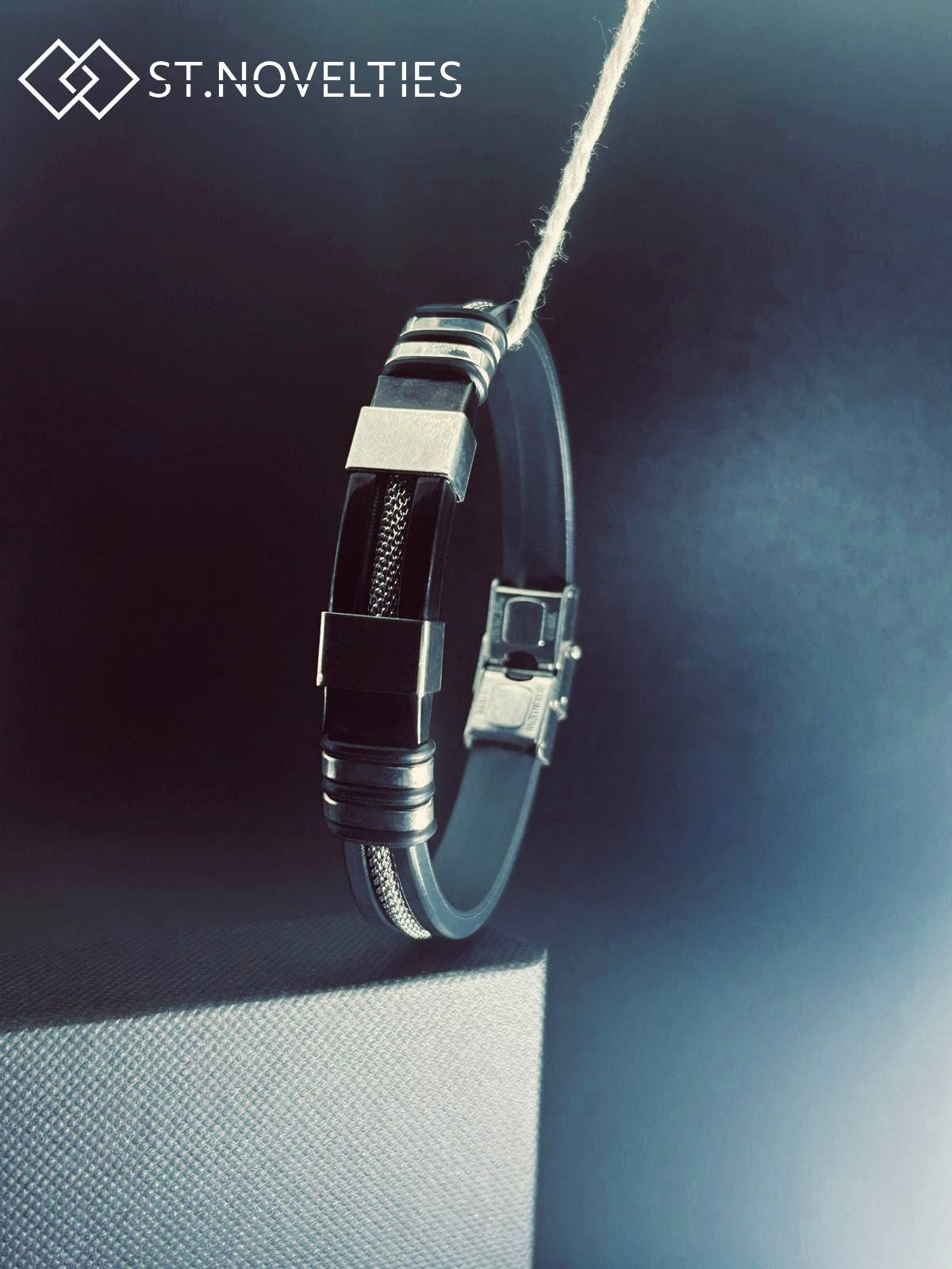 Silicone Chain Stainless Steel Bracelet For Men - Black