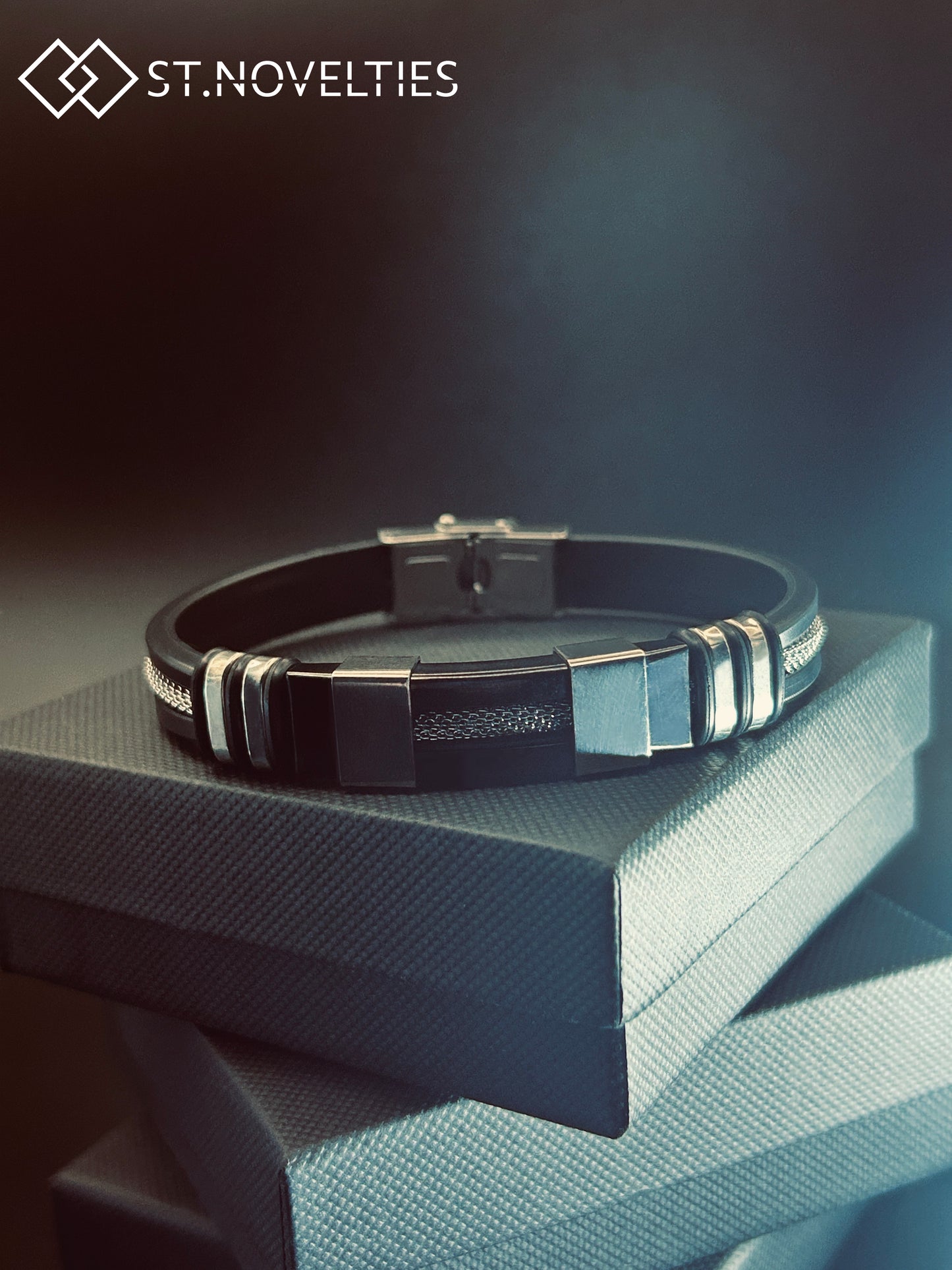 Silicone Chain Stainless Steel Bracelet For Men - Black