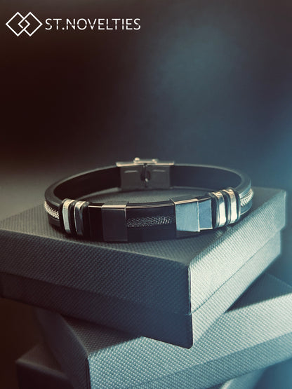 Silicone Chain Stainless Steel Bracelet For Men - Black