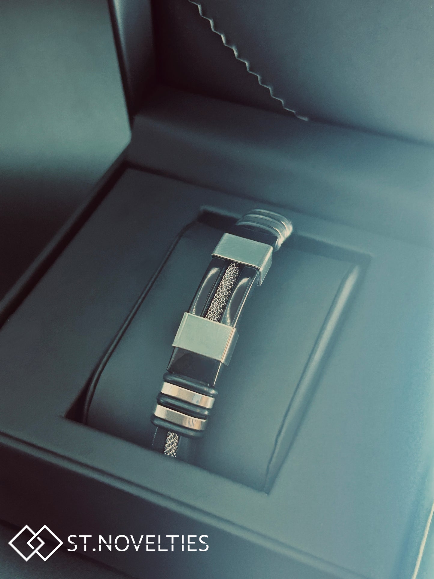 Silicone Chain Stainless Steel Bracelet For Men - Black