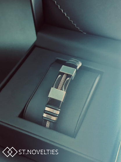 Silicone Chain Stainless Steel Bracelet For Men - Black