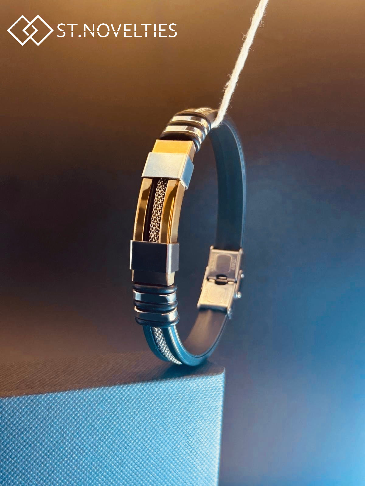 Silicone Chain Stainless Steel Bracelet For Men - Copper