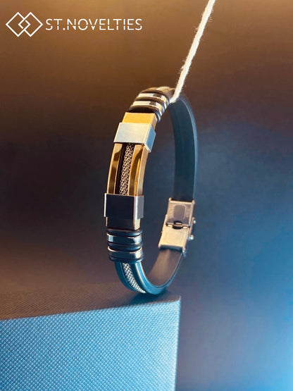 Silicone Chain Stainless Steel Bracelet For Men - Copper