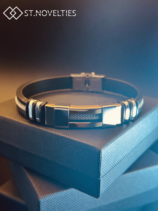 Silicone Chain Stainless Steel Bracelet For Men - Copper