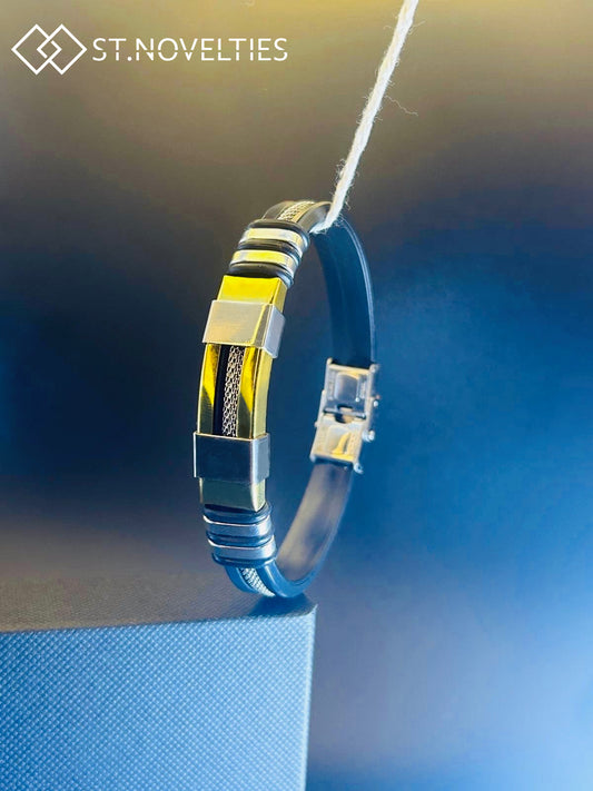 Silicone Chain Stainless Steel Bracelet For Men - Gold