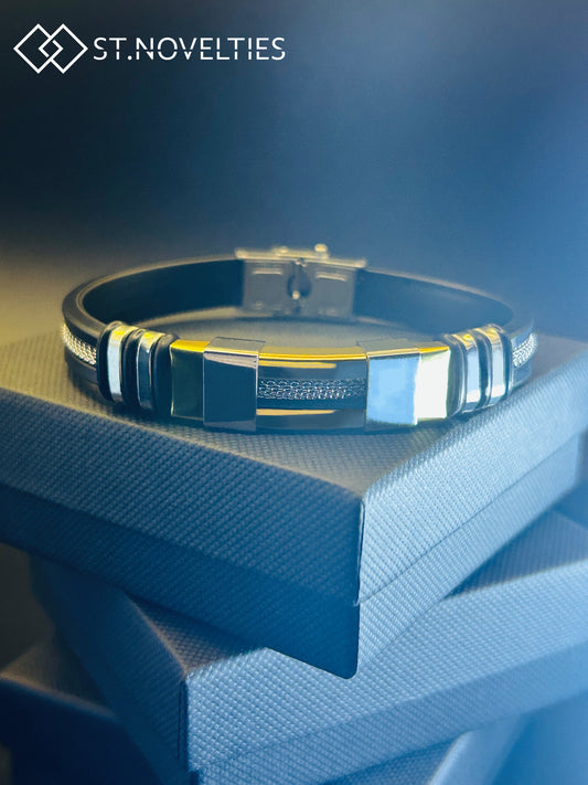 Silicone Chain Stainless Steel Bracelet For Men - Gold