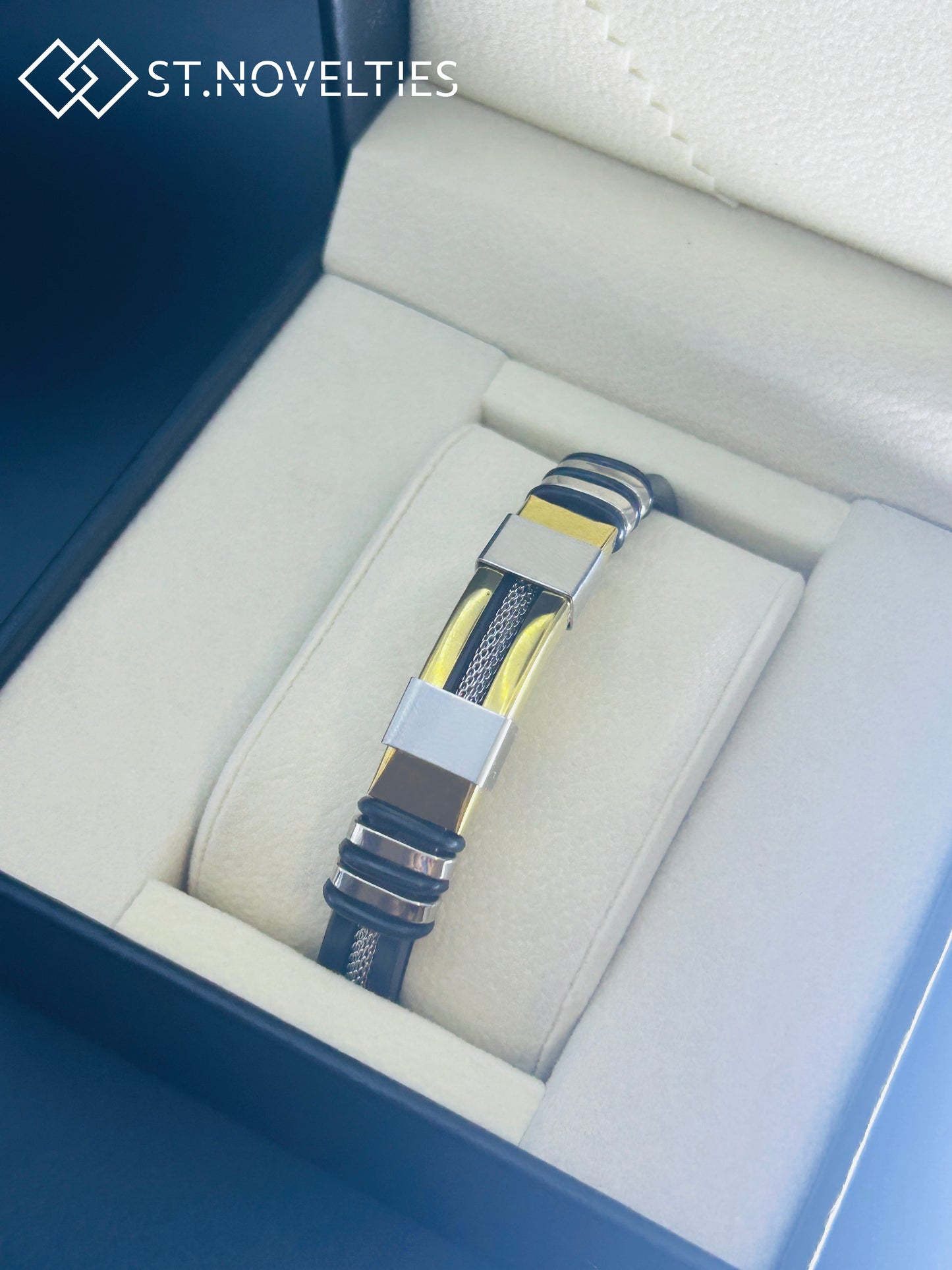 Silicone Chain Stainless Steel Bracelet For Men - Gold