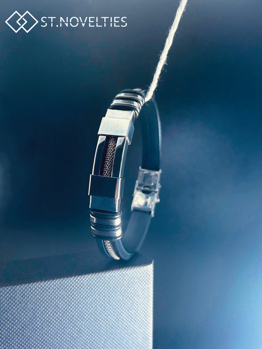 Silicone Chain Stainless Steel Bracelet For Men - Silver