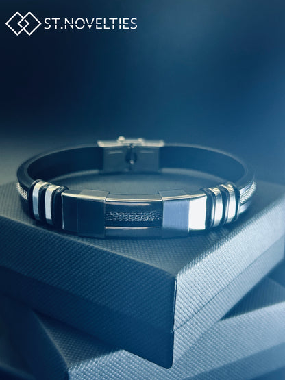 Silicone Chain Stainless Steel Bracelet For Men - Silver